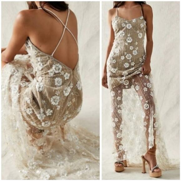 Elliatt Floral Embroidered Wedding Dress - Cream and White - Picture 2 of 14